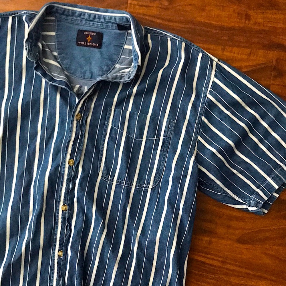 Coliseum World Explorer | Vintage Striped Casual Short Sleeve Button Up XL